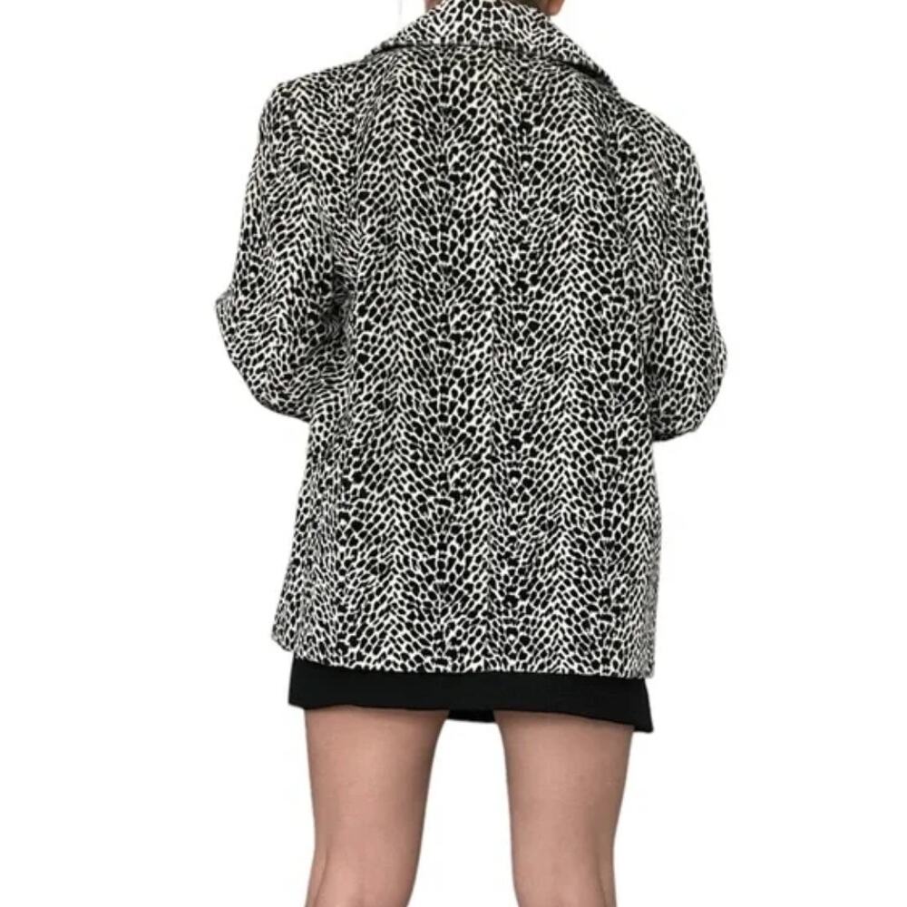 Vintage Sz L Animal Print Leopard Velvet Double Breasted Blazer Jacket Black Wht - Picture 4 of 16